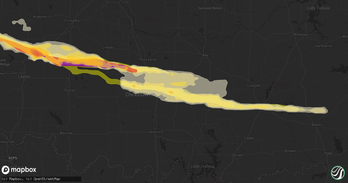 Hail map in Sulphur, OK on February 29, 2016
