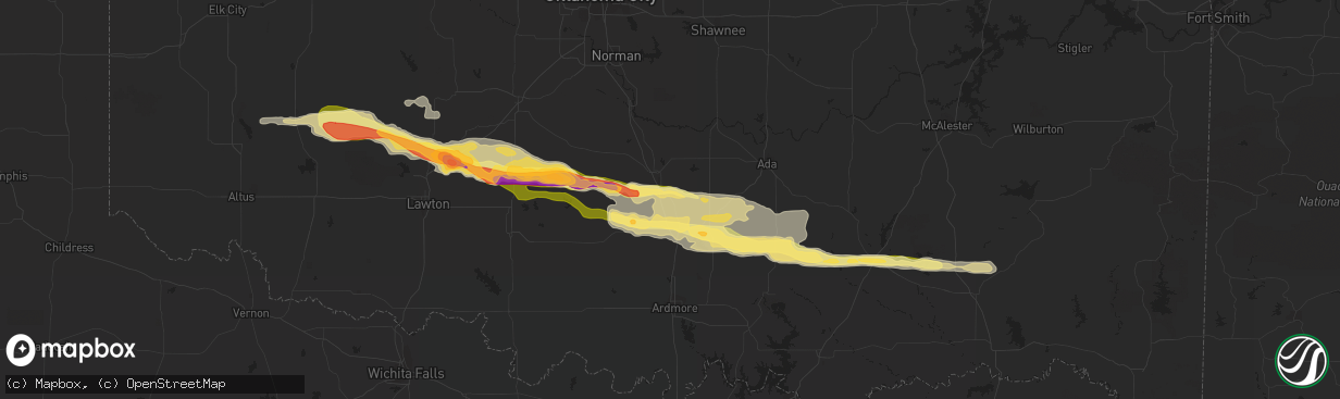Hail map in Wynnewood, OK on February 29, 2016