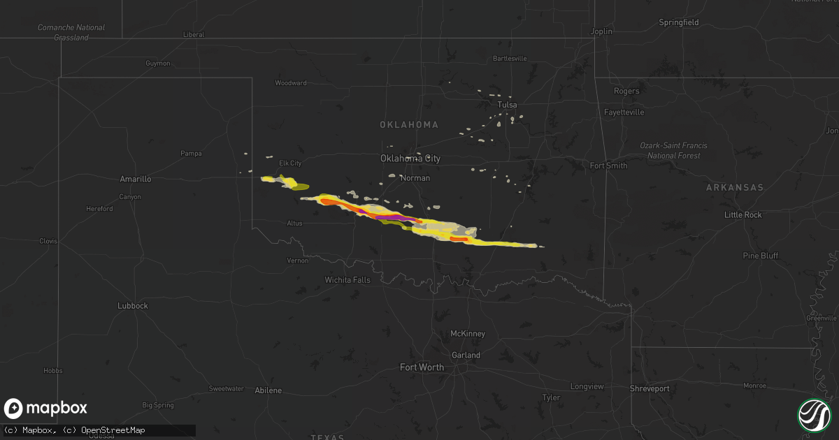 Hail map on February 29, 2016