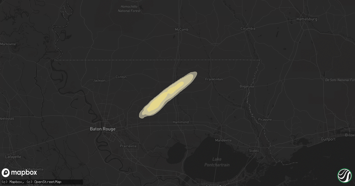 Hail map in Amite, LA on February 29, 2024