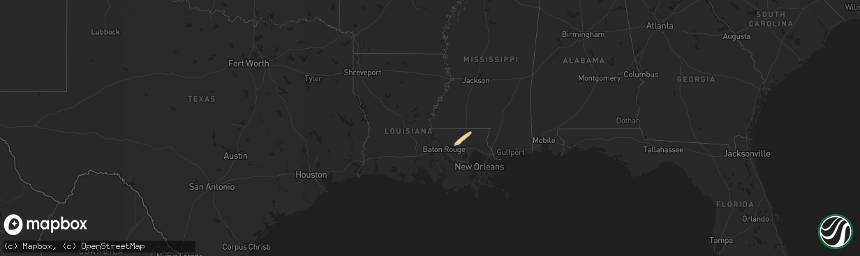 Hail map in Louisiana on February 29, 2024