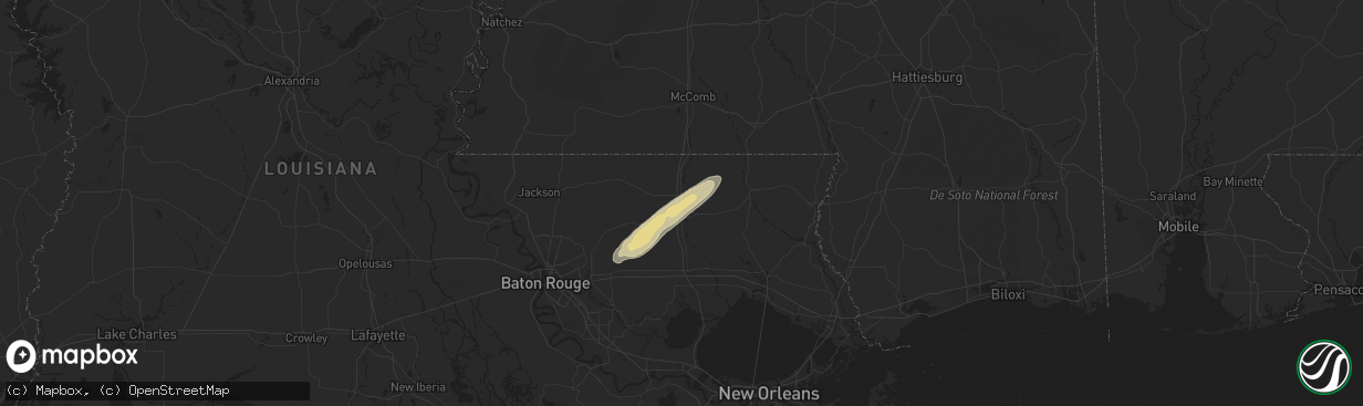 Hail map in Roseland, LA on February 29, 2024