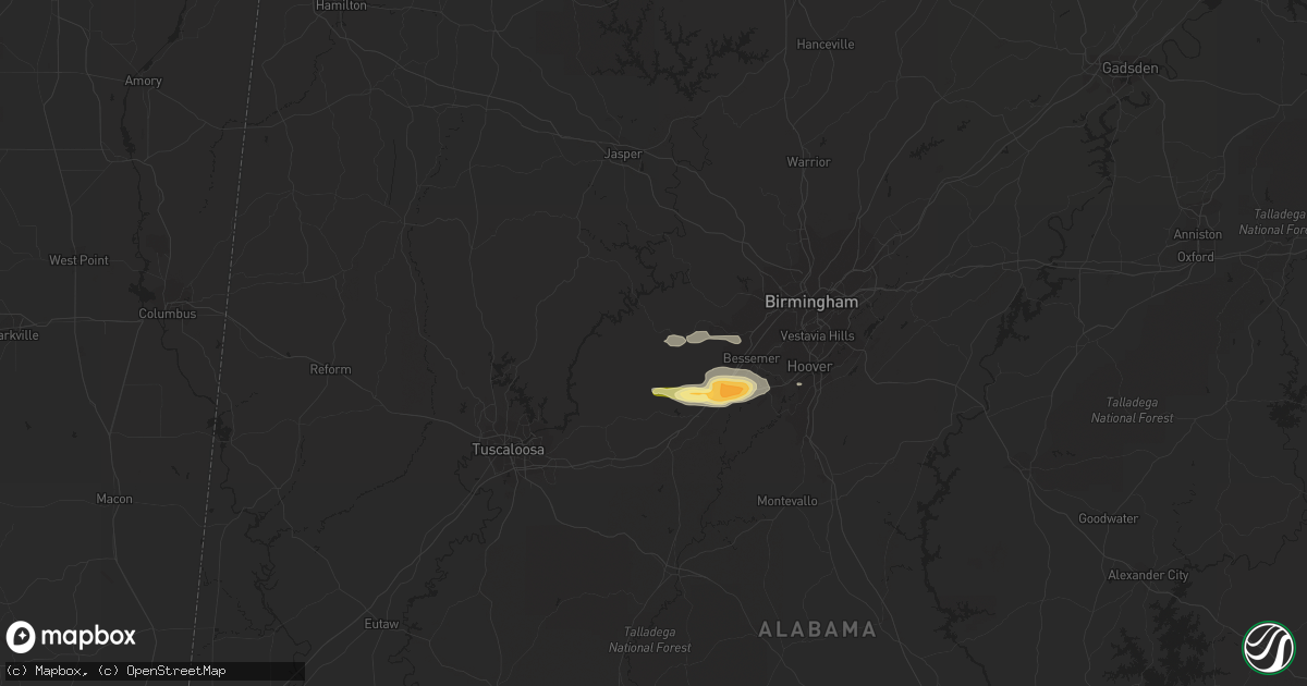 Hail map in Adger, AL on March 1, 2016