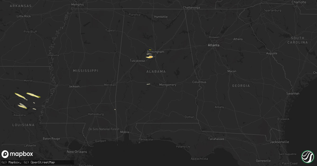 Hail map in Alabama on March 1, 2016