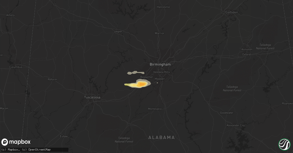 Hail map in Bessemer, AL on March 1, 2016
