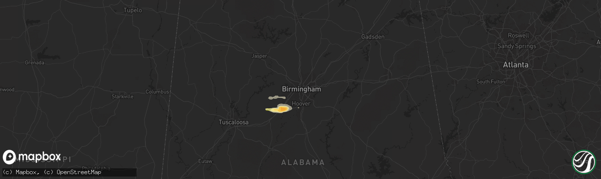 Hail map in Birmingham, AL on March 1, 2016