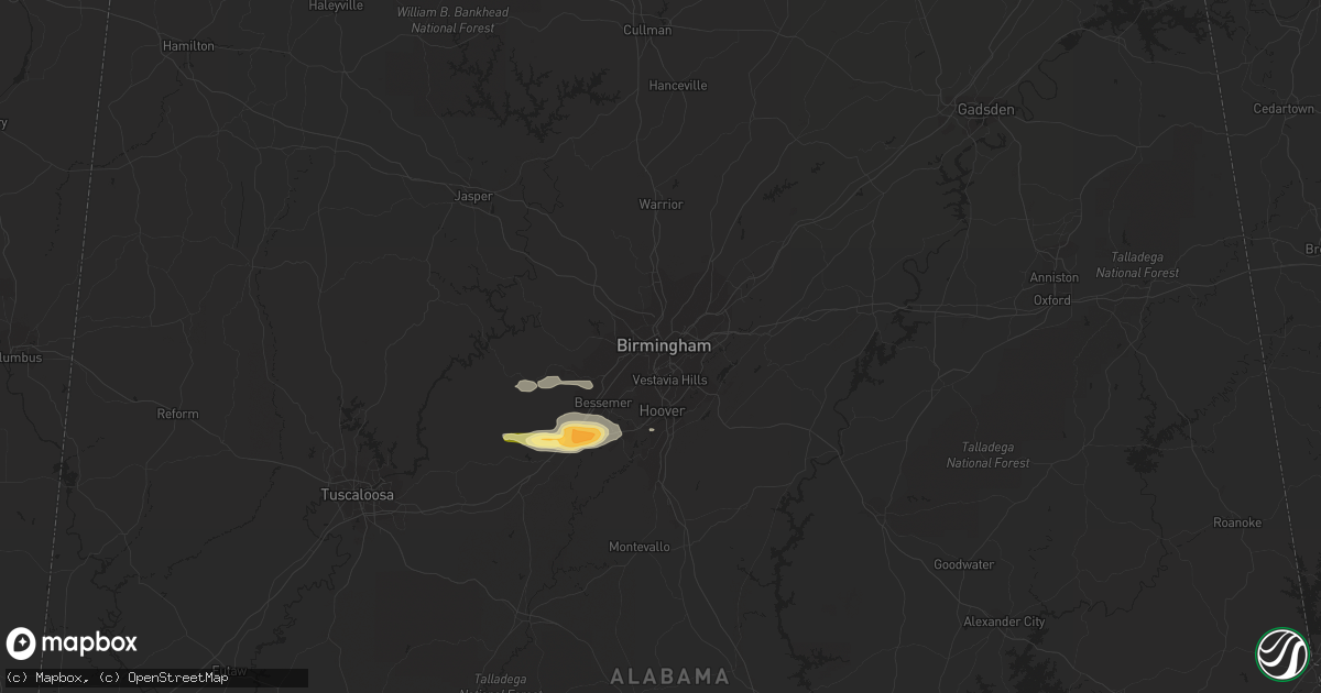 Hail map in Birmingham, AL on March 1, 2016