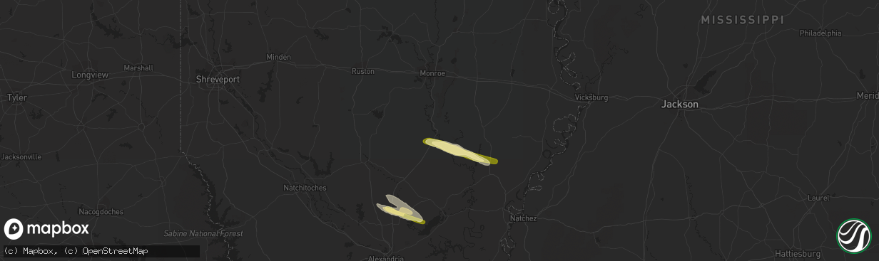 Hail map in Columbia, LA on March 1, 2016