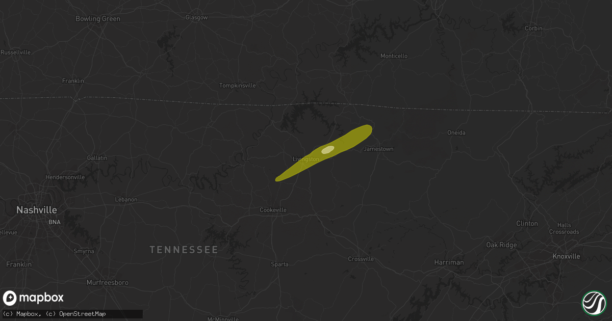 Hail map in Livingston, TN on March 1, 2016