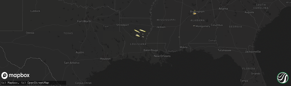 Hail map in Louisiana on March 1, 2016