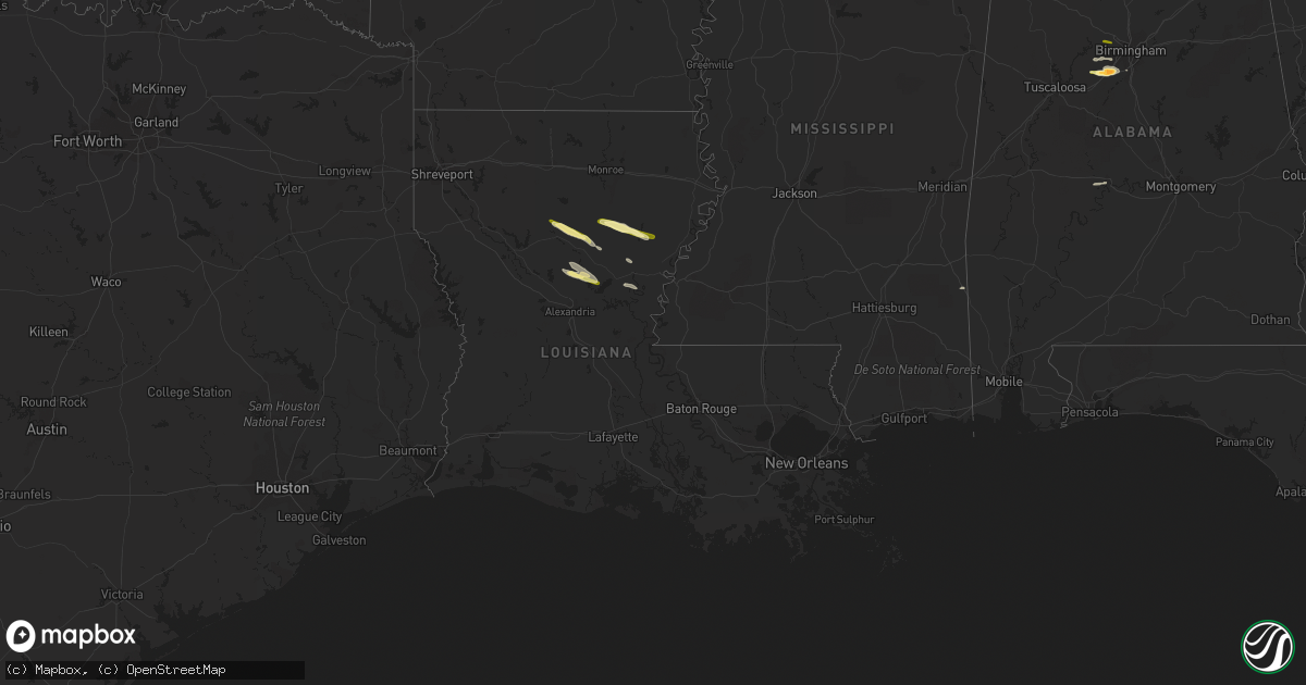 Hail map in Louisiana on March 1, 2016