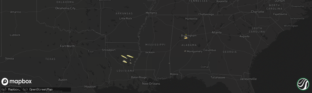 Hail map in Mississippi on March 1, 2016