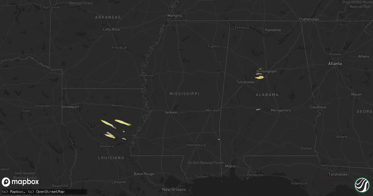 Hail map in Mississippi on March 1, 2016
