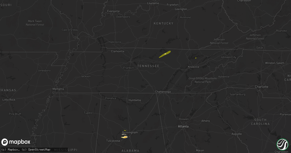 Hail map in Tennessee on March 1, 2016