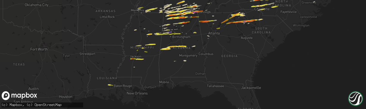 Hail map in Alabama on March 1, 2017