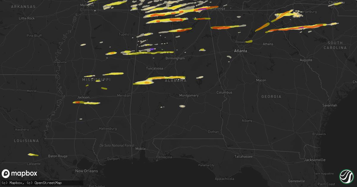 Hail map in Alabama on March 1, 2017