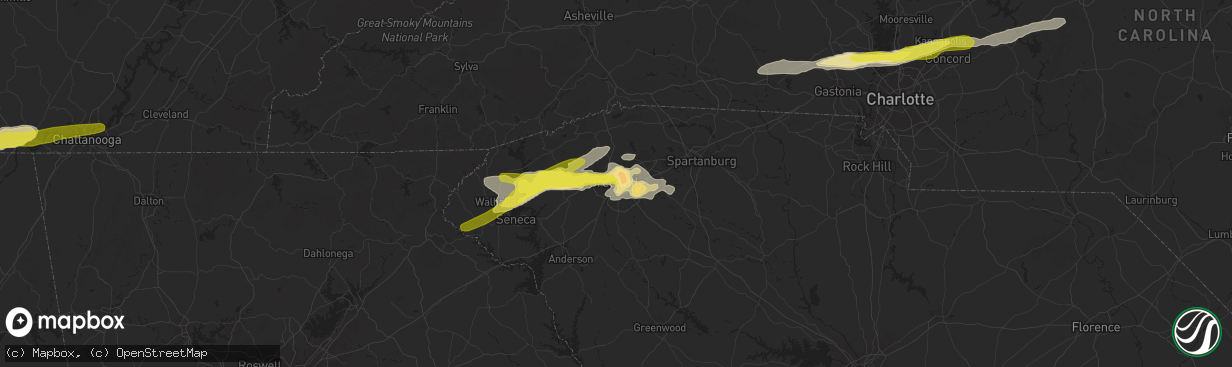 Hail map in Greenville, SC on March 1, 2017