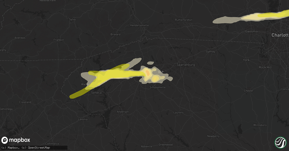 Hail map in Greenville, SC on March 1, 2017