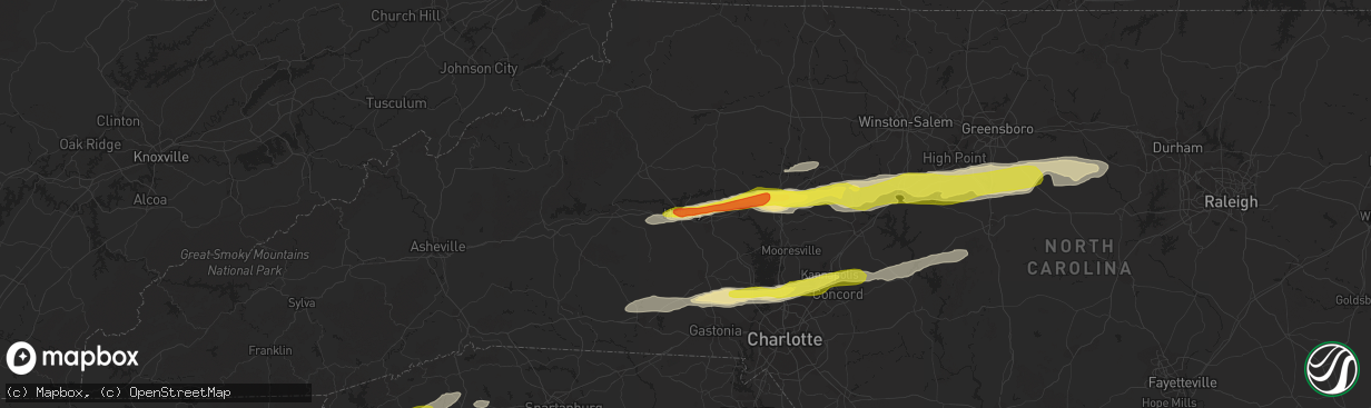 Hail map in Hickory, NC on March 1, 2017