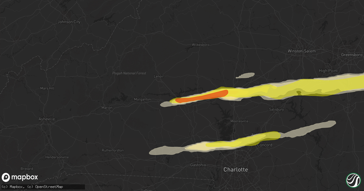 Hail map in Hickory, NC on March 1, 2017
