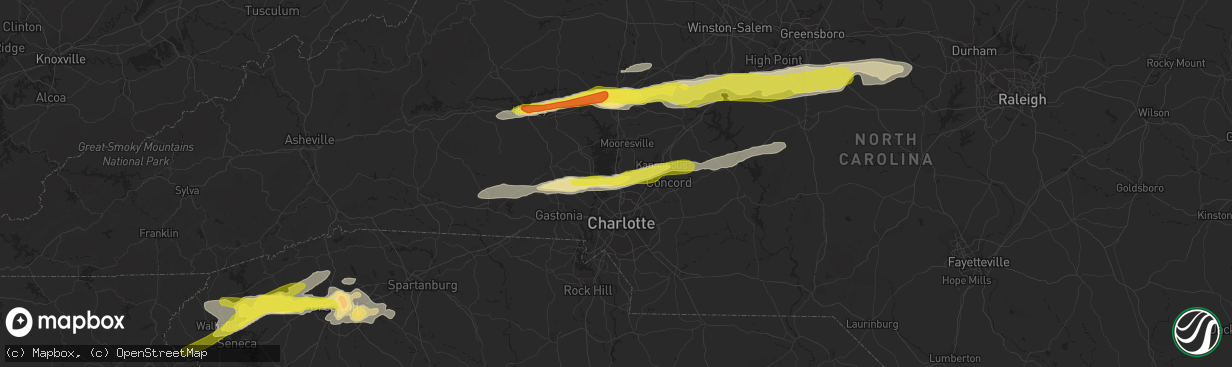 Hail map in Huntersville, NC on March 1, 2017