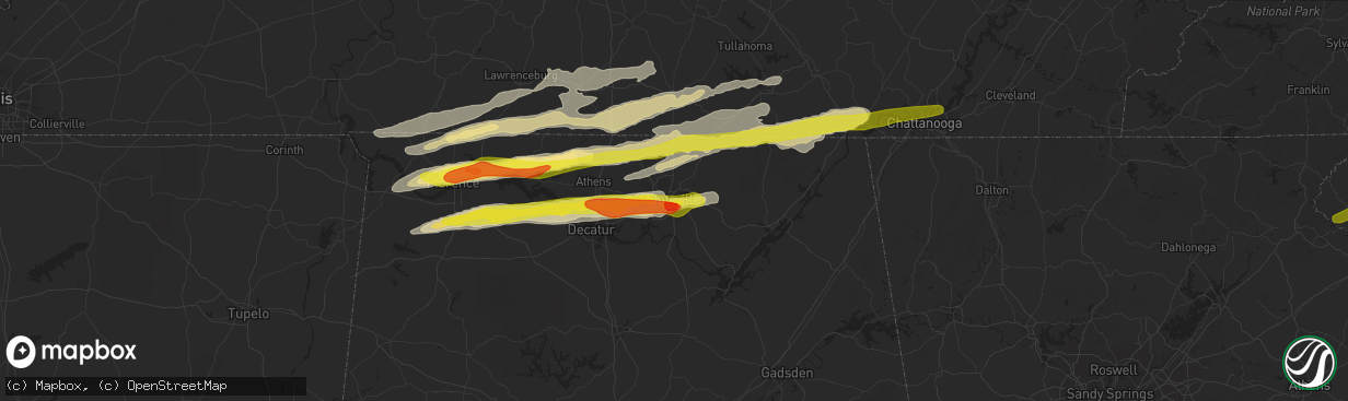 Hail map in Huntsville, AL on March 1, 2017