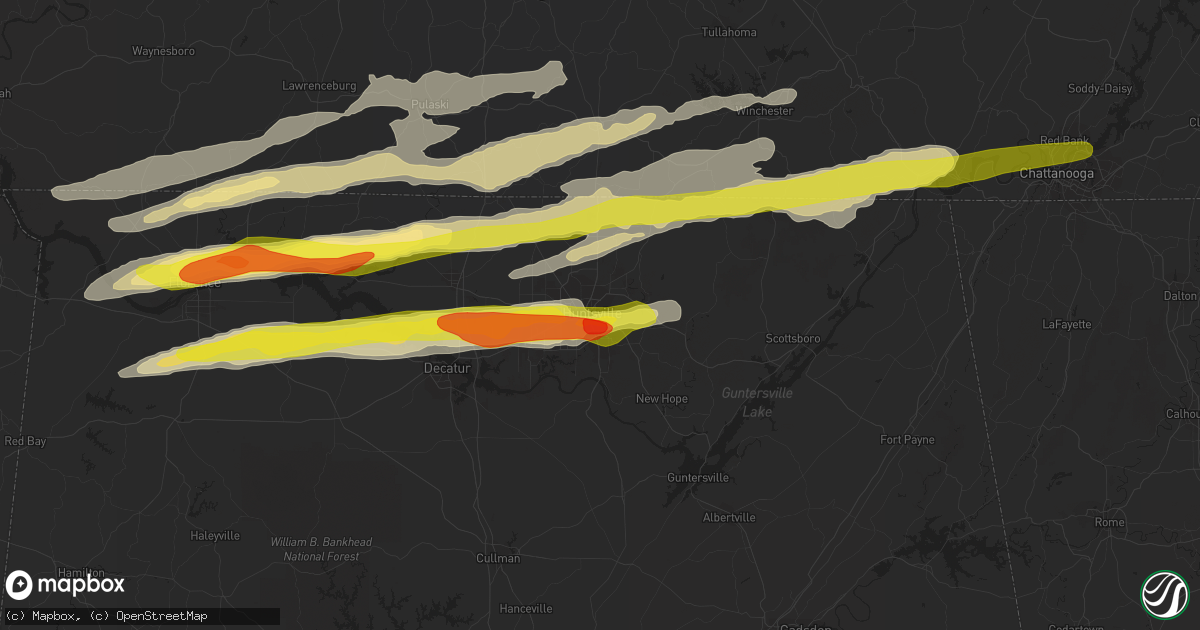 Hail map in Huntsville, AL on March 1, 2017
