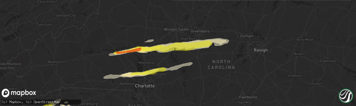 Hail map in Lexington, NC on March 1, 2017