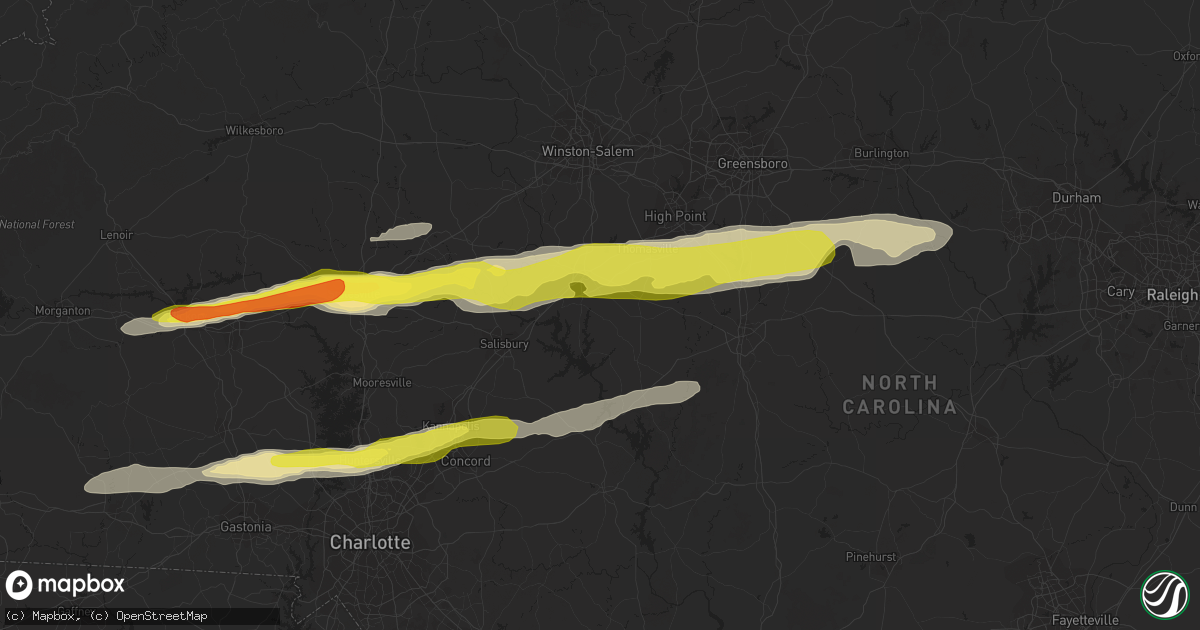 Hail map in Lexington, NC on March 1, 2017