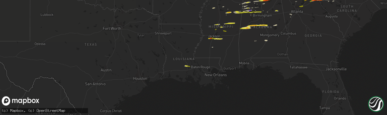 Hail map in Louisiana on March 1, 2017