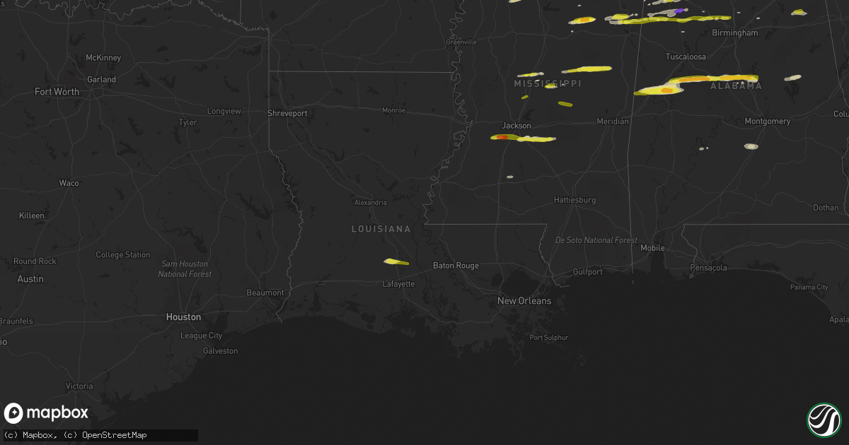 Hail map in Louisiana on March 1, 2017