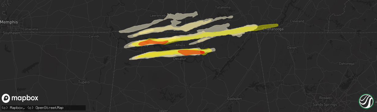 Hail map in Madison, AL on March 1, 2017