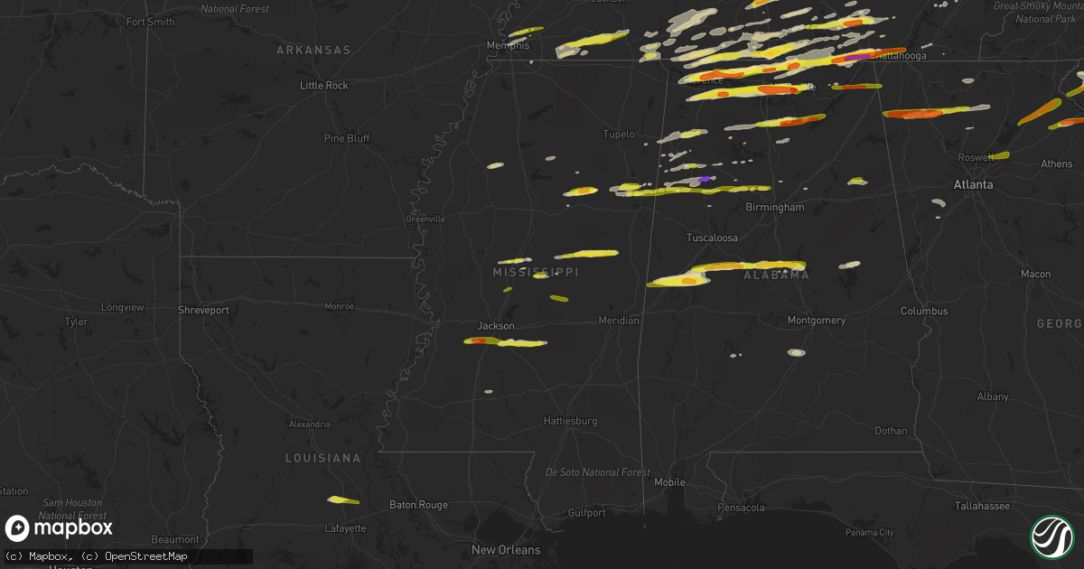 Hail map in Mississippi on March 1, 2017