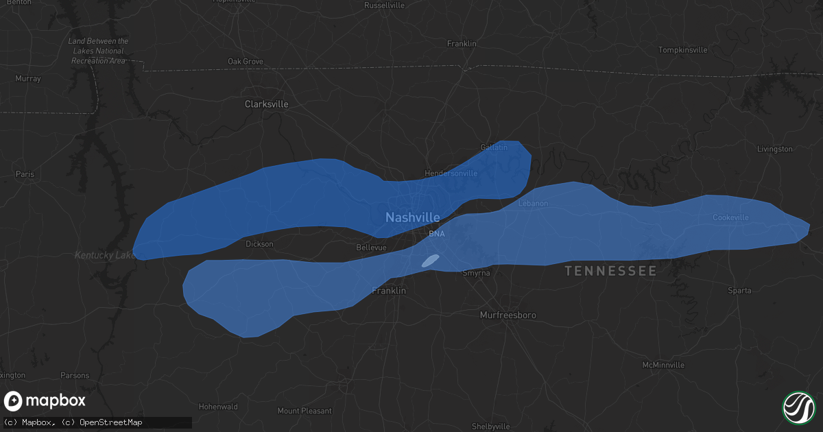 Hail map in Nashville, TN on March 1, 2017