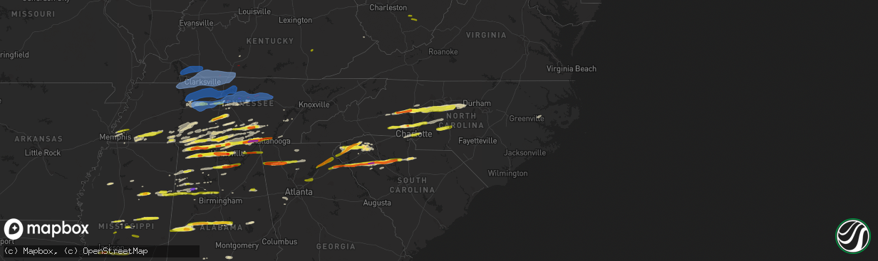 Hail map in North Carolina on March 1, 2017