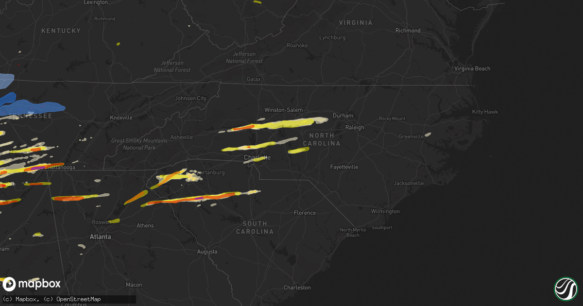 Hail map in North Carolina on March 1, 2017
