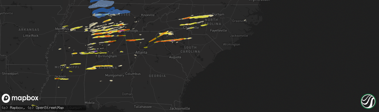 Hail map in South Carolina on March 1, 2017