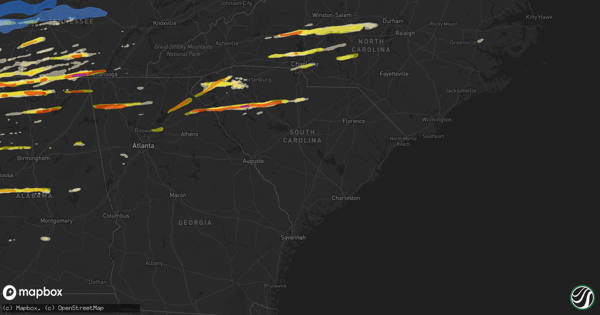Hail map in South Carolina on March 1, 2017
