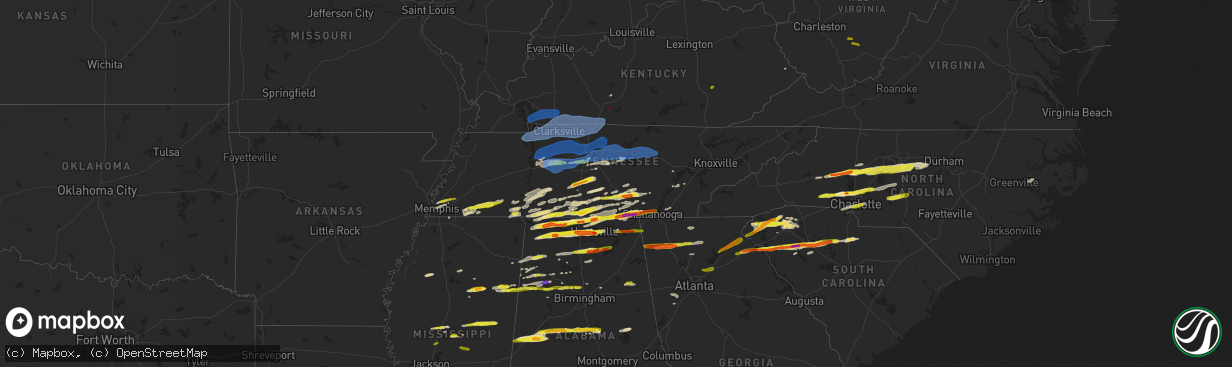 Hail map in Tennessee on March 1, 2017