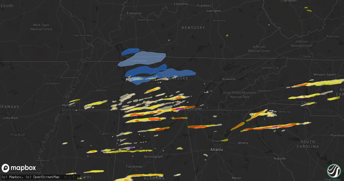 Hail map in Tennessee on March 1, 2017