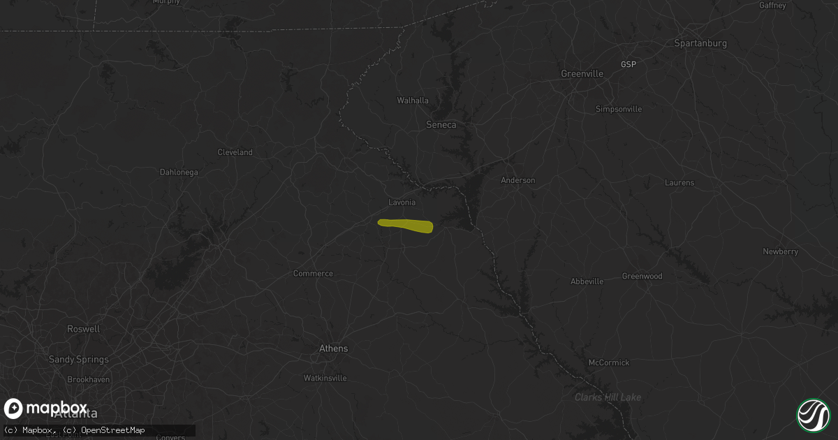 Hail map in Bowersville, GA on March 1, 2019