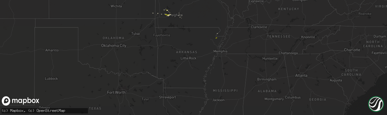 Hail map in Arkansas on March 1, 2020