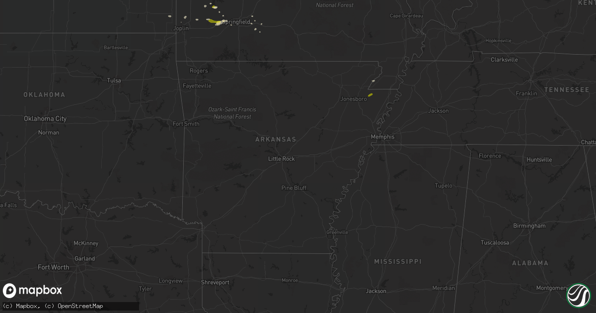 Hail map in Arkansas on March 1, 2020