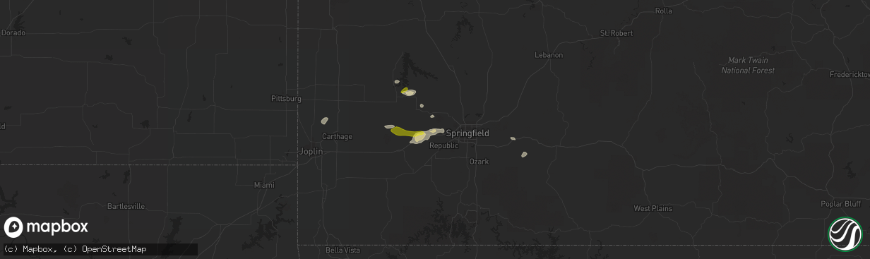 Hail map in Bois D Arc, MO on March 1, 2020