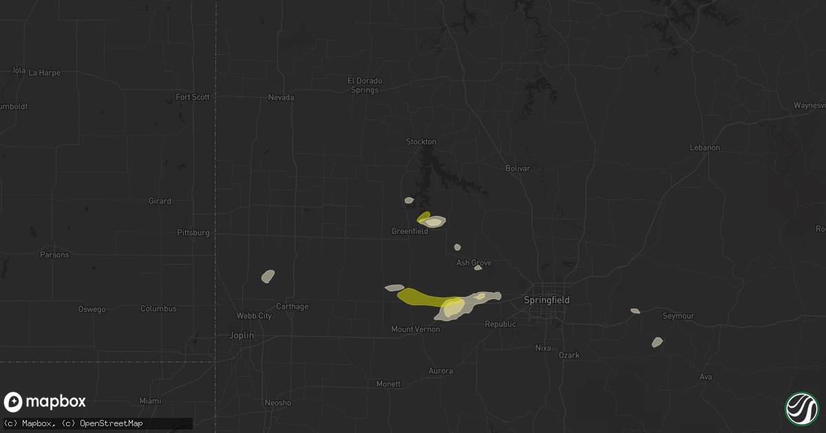 Hail map in Greenfield, MO on March 1, 2020