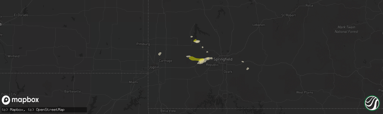 Hail map in Miller, MO on March 1, 2020