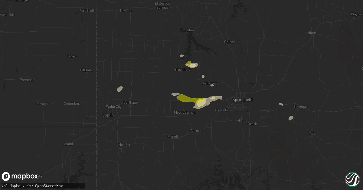 Hail map in Miller, MO on March 1, 2020