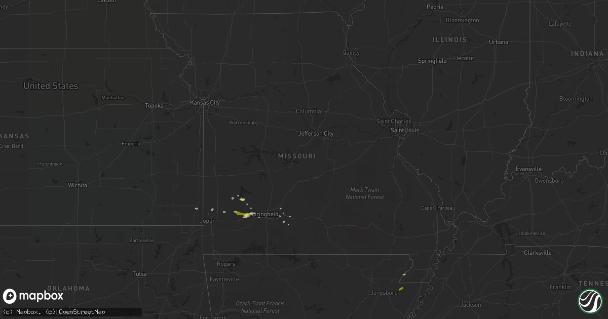 Hail map in Missouri on March 1, 2020