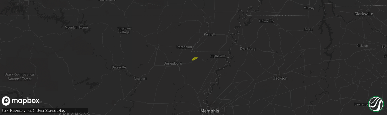 Hail map in Monette, AR on March 1, 2020