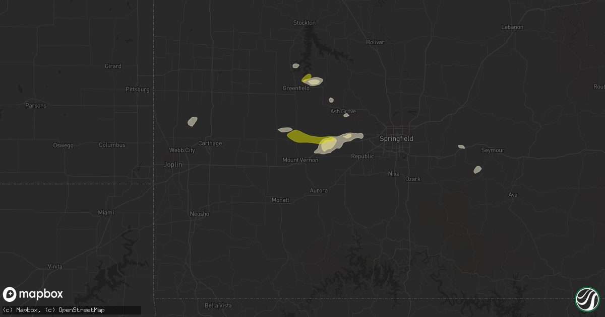 Hail map in Mount Vernon, MO on March 1, 2020